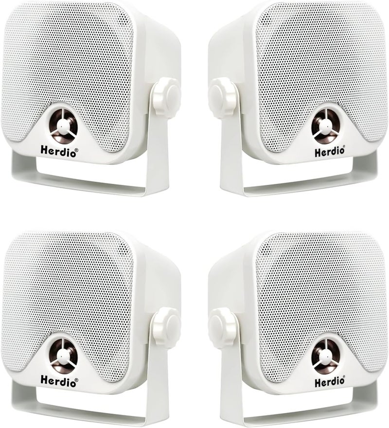 Herdio 4 Inches Heavy Duty Waterproof Boat Marine Box Outdoor Speakers Surface Mounted for Skid Steer ATV UTV RZR RV Golf Cart Tractor Powersports Boat Truck Jeep(4 White Speakers) - Image 1